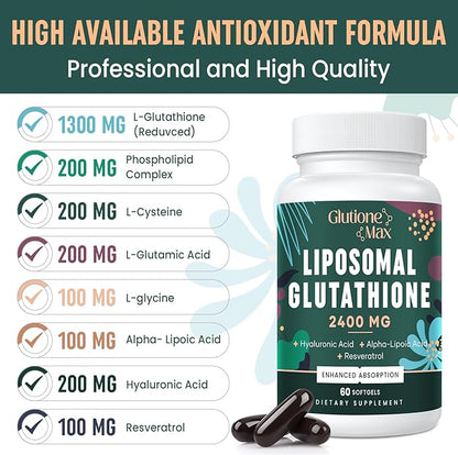 Liposomal Glutathione, 2400Mg Glutathione Supplement 180 Softgel,