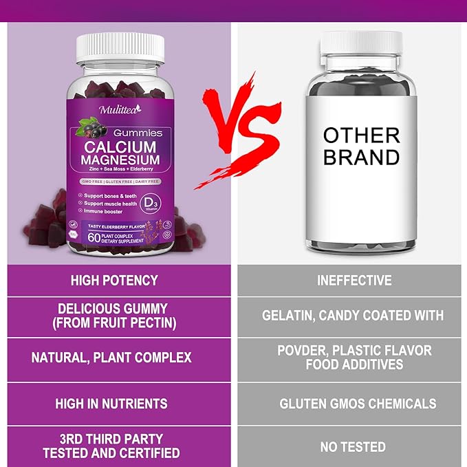 Calcium Magnesium Zinc Gummes with Magnesium 200mg, Potassium D3, 60veggie 60veggie Whole