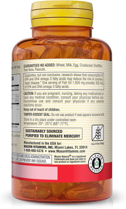 MASON NATURAL Fish Oil 1,000 mg 300 mg Omega-3, Healthy 60 Softgels 3)