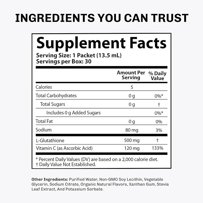 Aurora Nutrascience Micro-Liposomal Liquid Glutathione, Immune System Support, Antioxidant, 500 mg per Serving (10mL), 30 Single-Serve Packets, Gluten Free, Non-GMO, Sugar-Free, 10 fl oz (300mL)