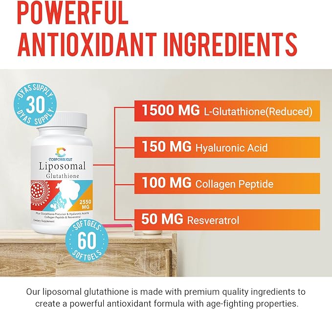 2550mg Liposomal Glutathione Softgel, High Absorption 60 Softgels