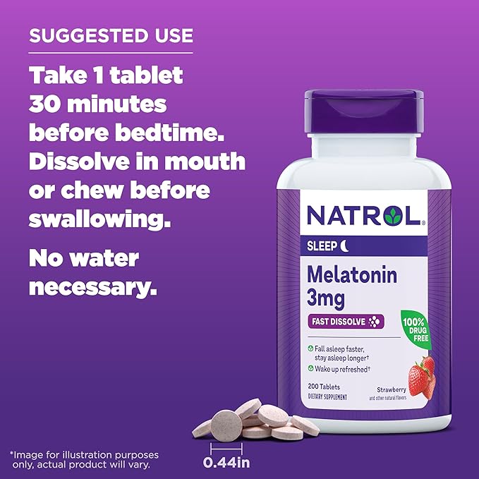 Natrol Melatonin 3mg, Strawberry-Flavored Dietary Supplement 200 Fast-Dissolve 200 Day