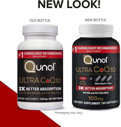 Qunol CoQ10 100mg Softgels, Ultra CoQ10 100mg, 3x 3x Better Q10 Vitamins 4 Month 60 Count 2)
