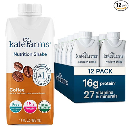KATE FARMS Organic Nutrition Shake, Coffee, 16g protein, 27 Vitamins 11 oz (12 Pack)