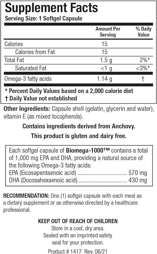 Biotics Research Biomega 1000 Omega 3 3 Fatty 90 Softgels