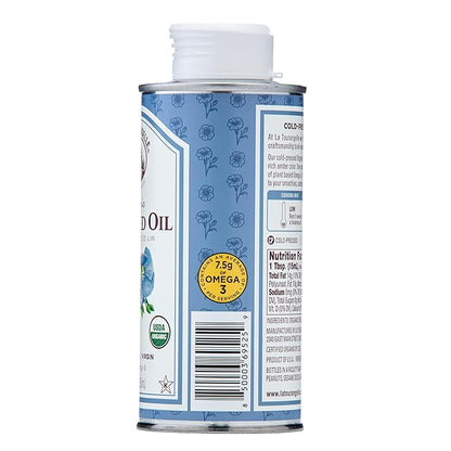 La Tourangelle, Organic Flaxseed Oil, Essential Omega-3 to Improve Heart Health, Vegan, Non-GMO, Gluten-Free, Kosher, Cast Iron Seasoning, 8.45 fl oz