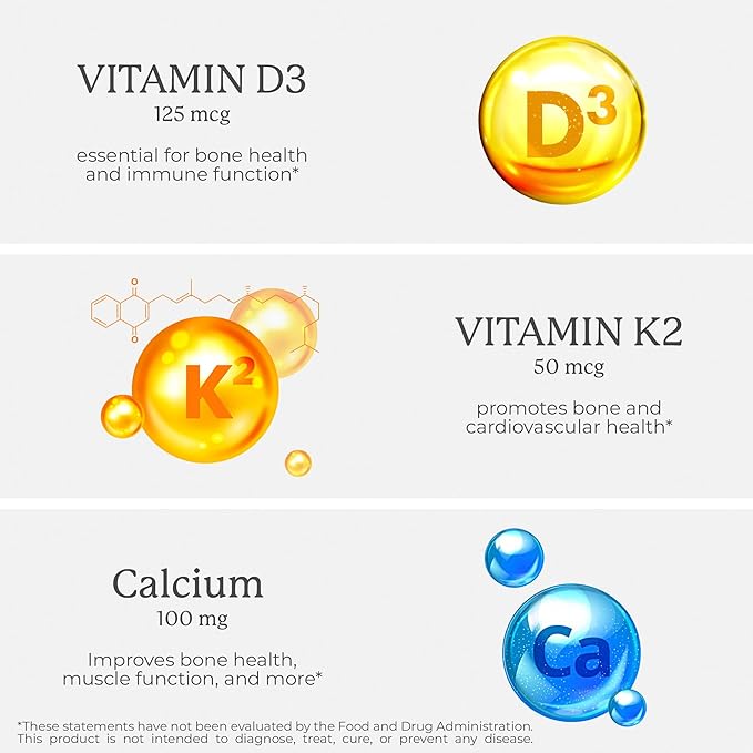 Vitamin D3 K2 D3 5000 5000 IU K2 as MK-7, Calcium, 120 Vegcaps, 120 Day