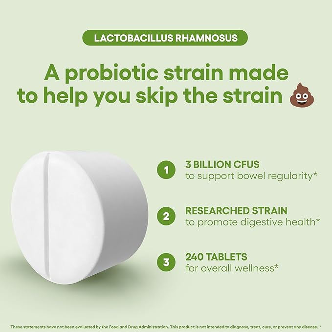 Lactobacillus Rhamnosus Probiotic Supplement 240 Tablets 3 Billion CFU Probiotics for Men & Women Supports Intestinal Digestive & Gut Health Made in The USA (240, Lactobacillus Rhamnosus)