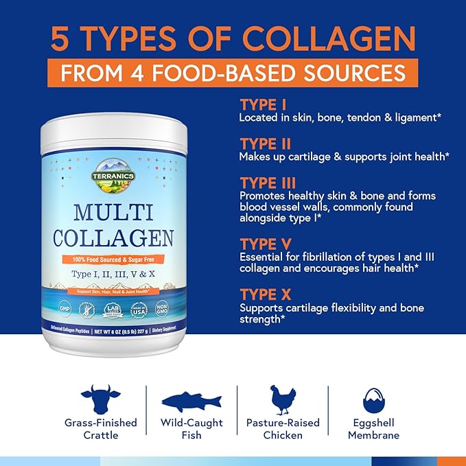 Terranics Multi Collagen Peptides Powder, Type 8oz