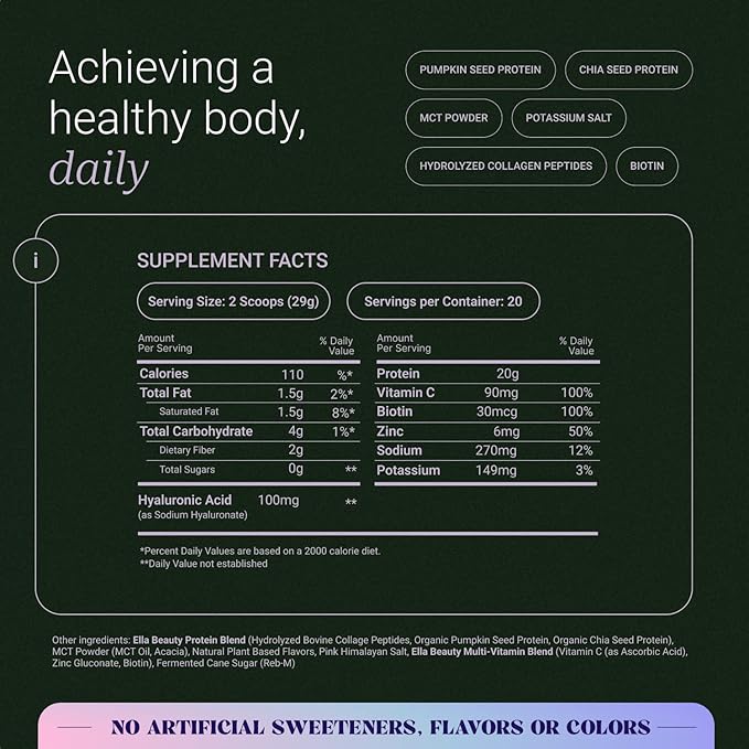Ella Vanilla Collagen Protein Powder for Women 20 Servings