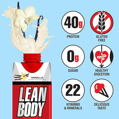 Lean Body Ready-to-Drink Vanilla Protein Shake, 40g Protein, 0 Sugar, 22 Vitamins 17 Fl 12) LABRADA