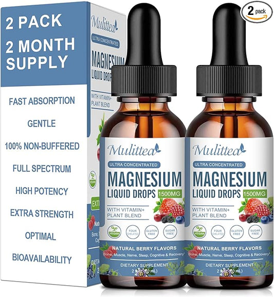 Magnesium Glycinate Liquid Drop - Triple Absorption Supplement to Support Nerves, Night, Heart, Muscles Metabolism* -Sugar-Free with Potassium, L-Theanine, Sea Moss Vitamin B,C,D3, K2-2