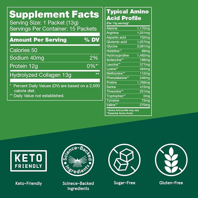 Bulletproof Unflavored Collagen Peptides Powder Packets, 15, Grass-Fed