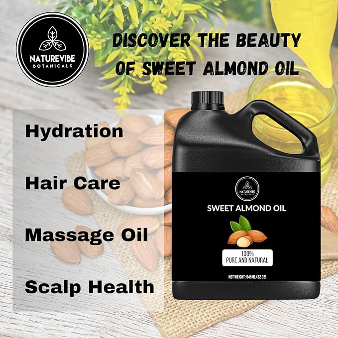 Naturevibe Botanicals Sweet Almond Oil 32 Ounces 100% Pure
