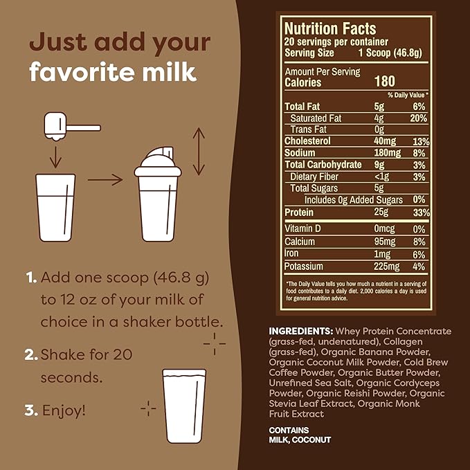 FlavCity Protein Powder Smoothie, Butter Coffee - 100% Grass-Fed Whey Protein Powder Shake with Collagen (25g of Protein) - Gluten Free & No Added Sugars (33.02 oz)