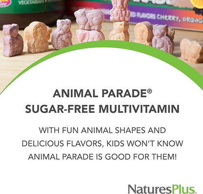 Natures Plus Animal Parade Sugar-Free Children's Multivitamin - Assorted Cherry, Grape & Orange Flavors - 90 Chewable Tablets - 45 Total Servings