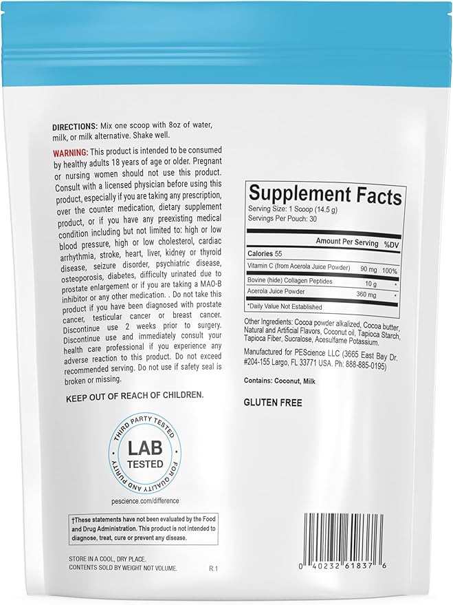 PEScience Collagen Peptides Powder, Hydrolyzed Collagen 30 Servings,