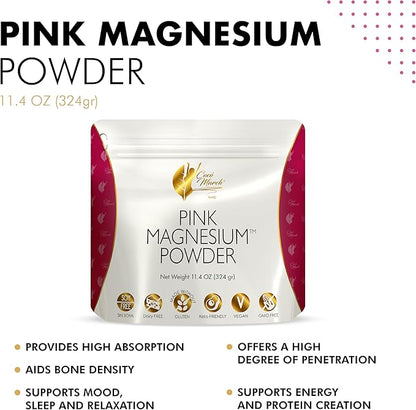 Coco March Pink Magnesium Powder - Promotes Sleep, Relaxation and Healthy Brain Function, Strawberry Flavor - Free from: Gluten, Dairy, GMOs, Soy, Vegan, Keto Friendly - 45 Day Supply