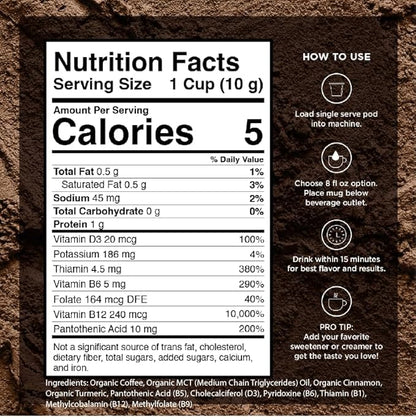 VitaCup Keto Coffee Pods with MCT Oil, Turmeric, Vitamins B & D for Energy in Recyclable K-Cup Compatible Pods