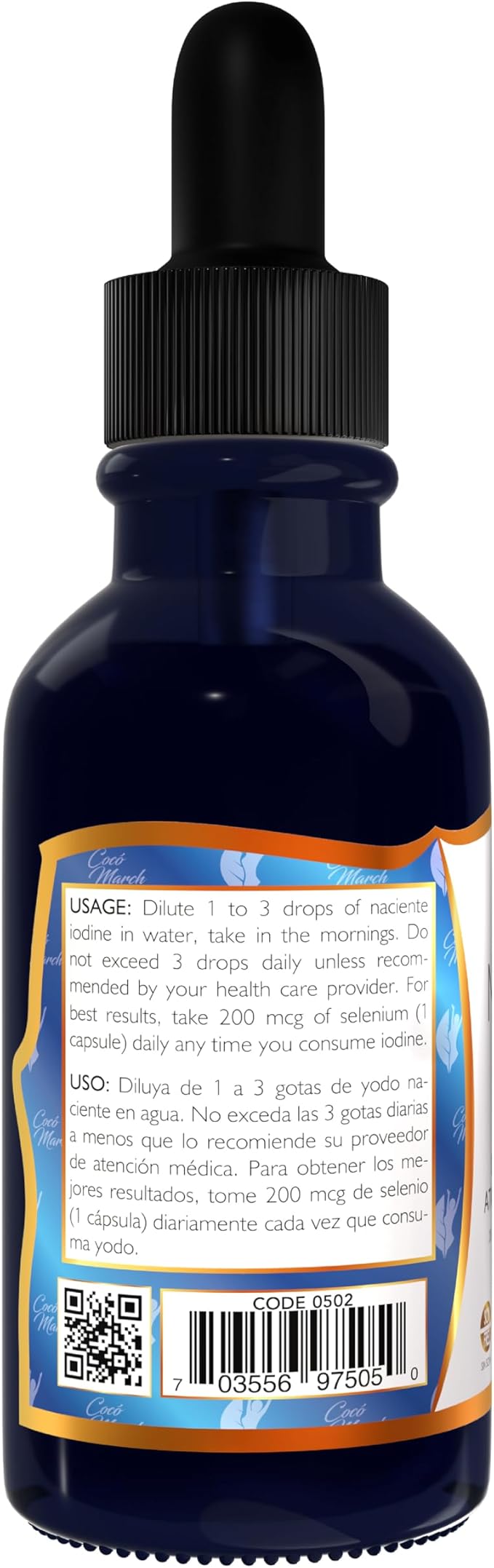 Coco March Nascent Iodine-Magnetized Iodine High Concentration, Thyroid & Metabolism Support, Gluten Free, Keto Friendly, Dairy Free, Soy Free, GMO Free, 1050 mcg Per Serving, 1 fl oz -500 Servings