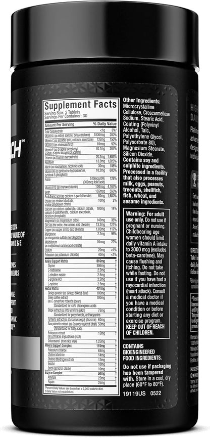 MuscleTech Platinum Multivitamin for Immune Support 18 Vitamins B6 B12 B12 Daily 90 Ct