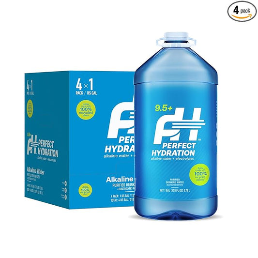 Perfect Hydration 9.5+ pH Alkaline Drinking Water, Electrolyte Minerals for Taste, 1 Gallon (128 fl oz) Jug, Case of 4
