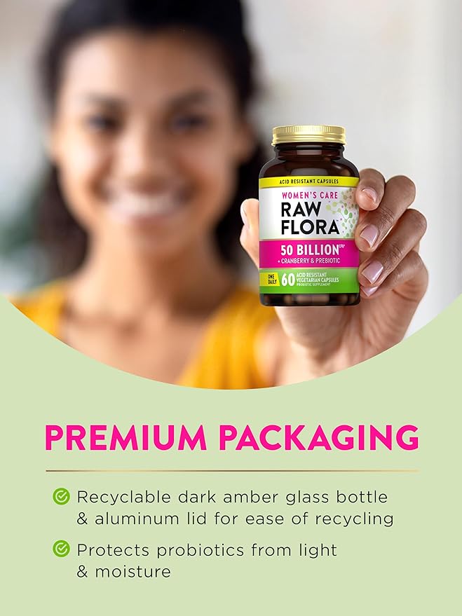 Raw Flora Probiotics for Women | 50 Billion CFU | 60 Capsules | with Cranberry & Prebiotic | Vegetarian & Gluten Free Vitamins | by Nature's Truth