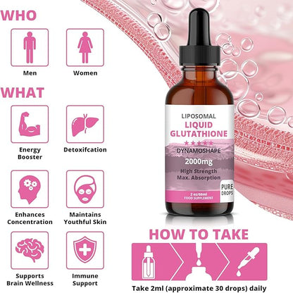 Liposomal Glutathione 2000mg with Vitamin C, Oral Glutathione Liquid, Antioxidant Supplement for Detox, Superior Absorption, Higher Dosage (Pack of 1)