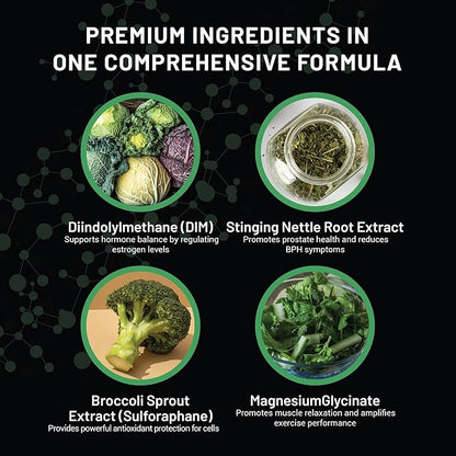 Premium DIM Supplement for Men | Estrogen Blocker & Aromatase Inhibitor | Diindolylmethane, Nettle Root Extract, Magnesium Glycinate & Sulforaphane | Hormone Balance & Liver Protection | 60 Capsules