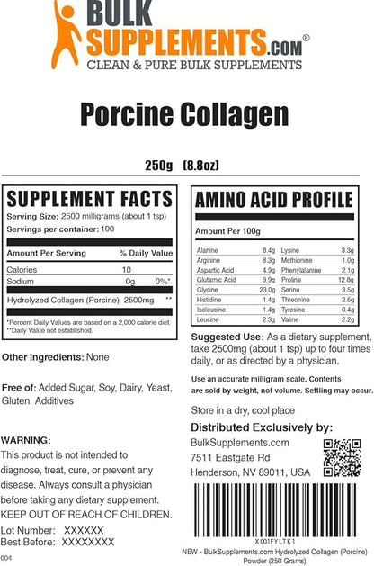 BulkSupplements.com Porcine Collagen Powder 2500mg per 250g (8.8 (8.8 oz)