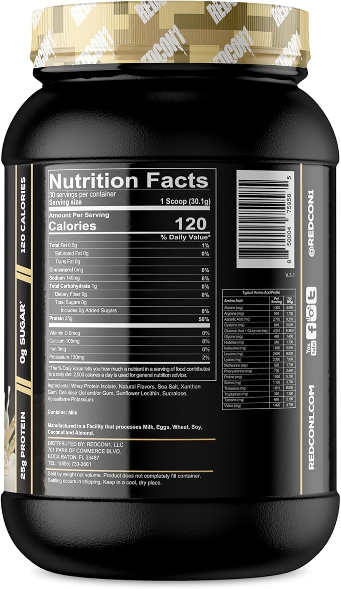 REDCON1 Isotope 100% Whey Isolate, Vanilla - Keto Friendly Whey Protein Powder - Low Carb + Sugar Free Whey Protein Isolate - Lactose Free Keto Protein Powder (30 Servings)