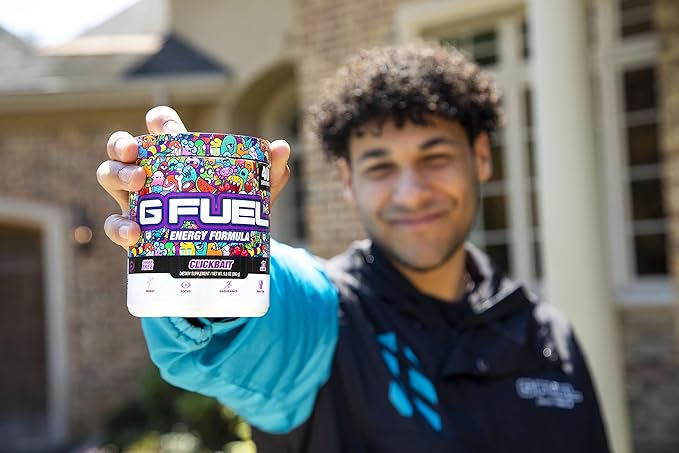 G Fuel Clickbait Energy Drink Powder, Pre Workout Caffeine Mix for Gaming, Sugar Free Focus Amino, Vitamin + Antioxidants, 9.8oz (Cherry Pomegranate, 40 Servings)