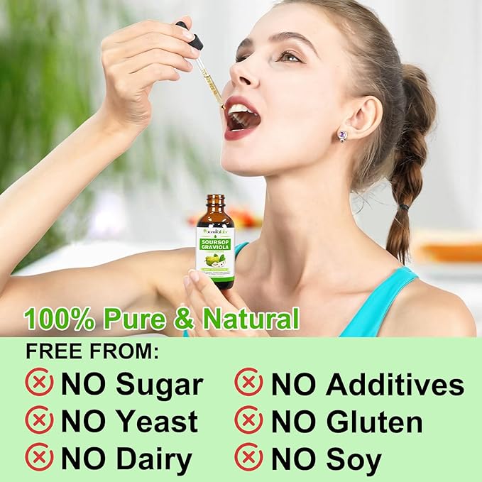 Soursop Graviola Liquid Drop, Nature Soursop Extract Liquid for Cell Support & Regeneration, Immunity, Liver & Antioxidant, Easy to Absorption, 2 Fl Oz