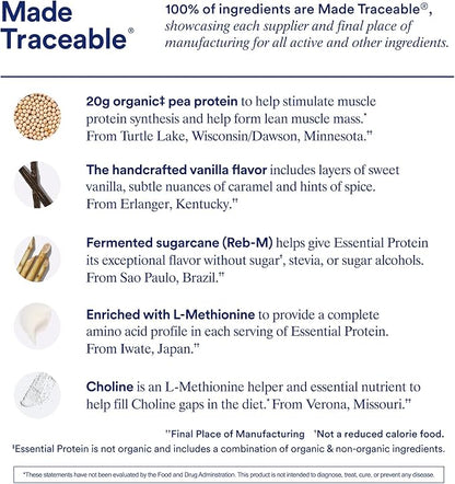 Ritual Vegan Protein Powder with BCAA: 20g Organic Pea Planted-Based Protein from Regenerative Farms in USA, Complete Amino Acid Profile, Gluten Free, Sugar Free, Dairy Free, Vanilla, 1 Lbs