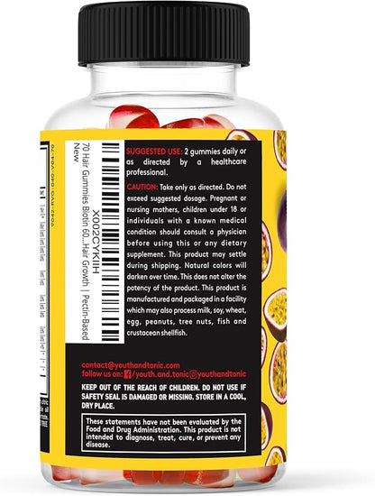 70 Hair Gummies Biotin 6000mcg Collagen 400mcg Vitamin