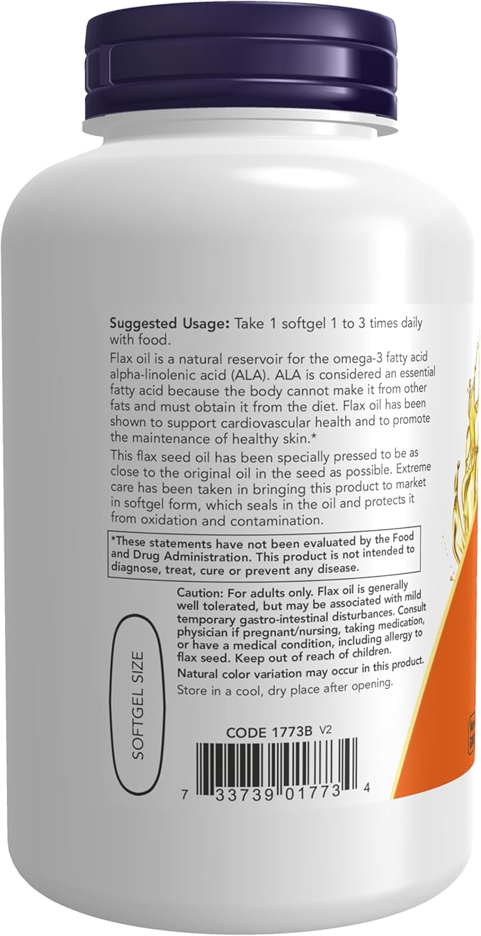 NOW Supplements, Flax Oil 1000 mg Omega-3s, Cold 120 Veg