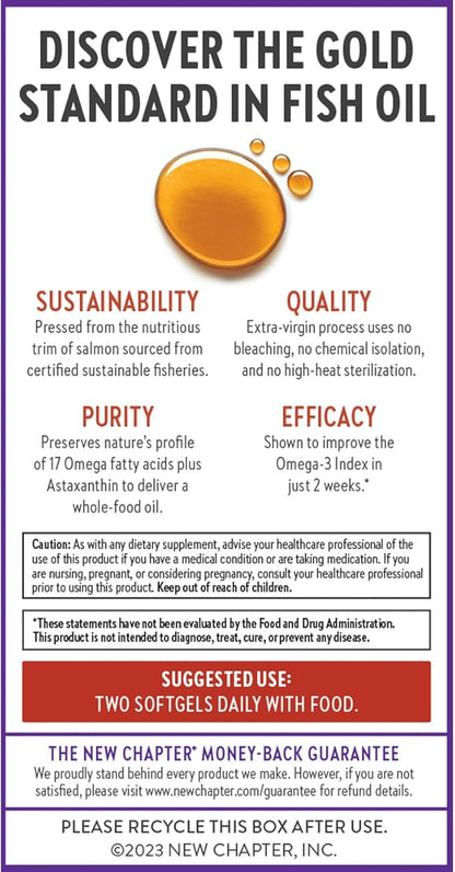 New Chapter Wholemega Fish Oil Supplement Omega-3 + D3 + 180 ct, 1000mg Softgels