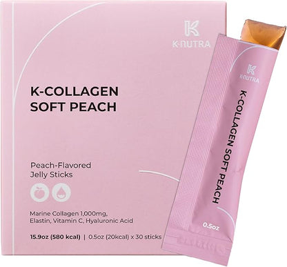 K-Nutra K-Collagen Soft Peach | 15.9oz (30 Sticks) | Marine Collagen with Vitamin C | Supports Skin, Hair & Nail Health | Tasty Jelly, Fast Absorption