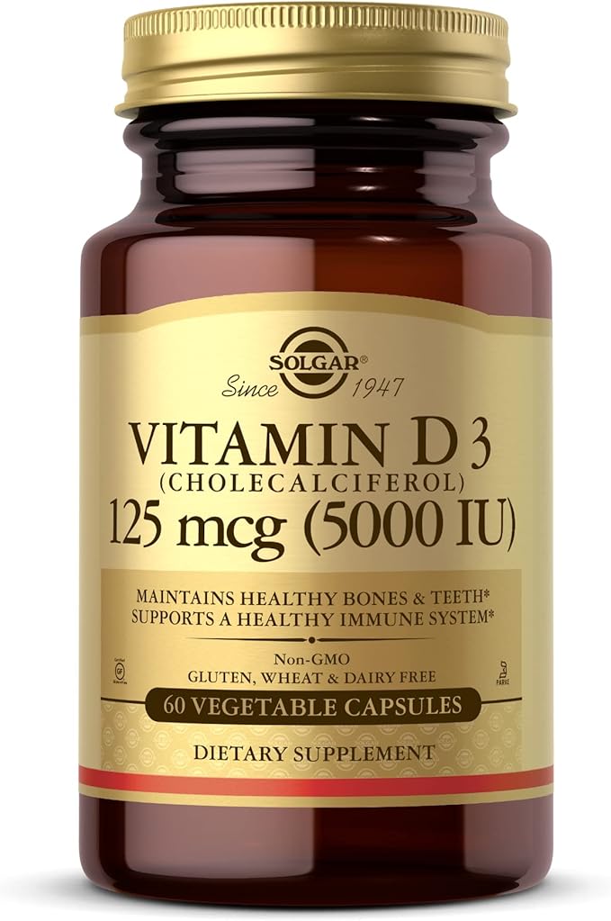 SOLGAR Vitamin D3 (Cholecalciferol) 125 mcg (5000 IU) 60 Vegetable 60 Servings