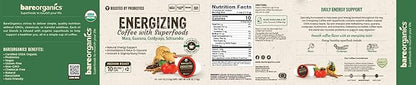 Bare Organics 14198 ENERGIZING USDA Organic Coffee Infused with Superfoods & Probiotics, Organic Coffee Pods, Compatible Organic Coffee Pods, Vegan, Gluten Free, 10ct (Pack of 6)