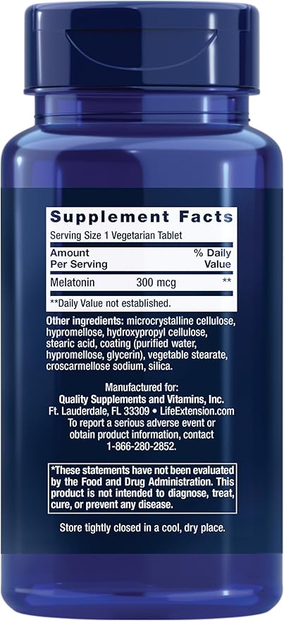 Life Extension Melatonin 6 Hour Timed 300 mcg, 100 Tablets