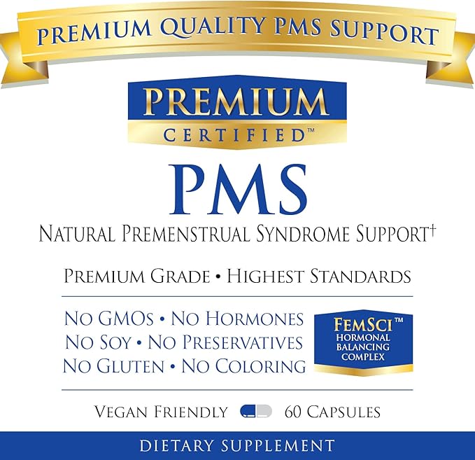PMS Support - All Natural Hormonal Balance - Cycle Regulator, Mood and Energy Enhancer, Skin Support - Evening Primrose Oil, Calcium, Bioperine - 60 Capsules