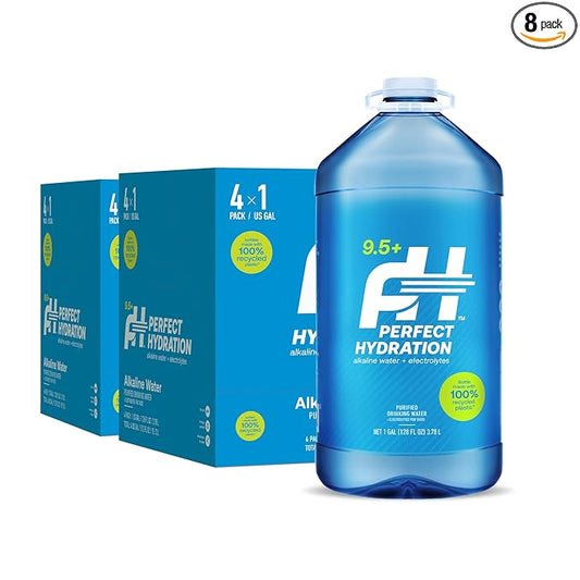 Perfect Hydration 9.5+ pH Alkaline Drinking Water, Electrolyte Minerals for Taste, 8 Gallons (2 Cases of 128 fl oz Jugs)