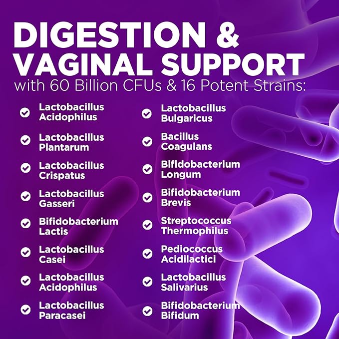 Probiotics for Women's Digestive Health, 60 Billion CFU 16 Strains for Vaginal pH, Gut Health & Immune Support, Daily Probiotic Supplement for Feminine Health, Gluten Free - 120 Capsules