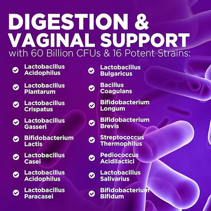 Probiotics for Women's Digestive Health, 60 Billion CFU 16 Strains for Vaginal pH, Gut Health & Immune Support, Daily Probiotic Supplement for Feminine Health, Gluten Free - 120 Capsules