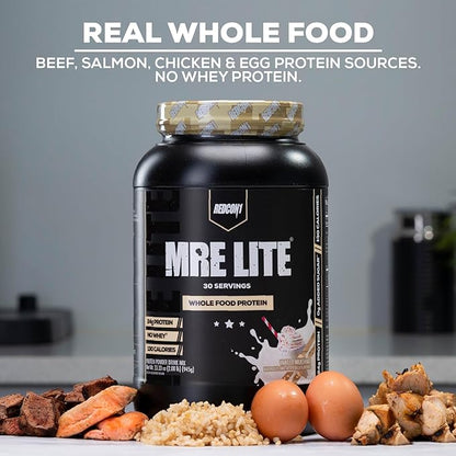 REDCON1 MRE Lite Whole Food Protein Powder, Blueberry Cobbler - Low Carb & Whey Free Meal Replacement with Animal Protein Blends - Easy to Digest Supplement Made with MCT Oils (30 Servings)