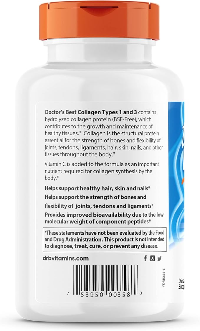 Doctor's Best Collagen Types 1 & 3 with 1000 Mg, 540 Tablets