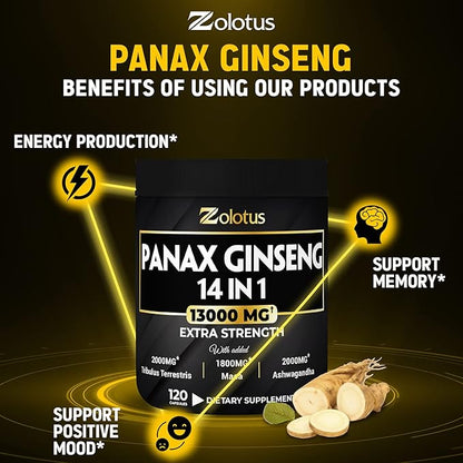 Premium Panax Ginseng 14 in 1, 13X Potency, 120 Capsules