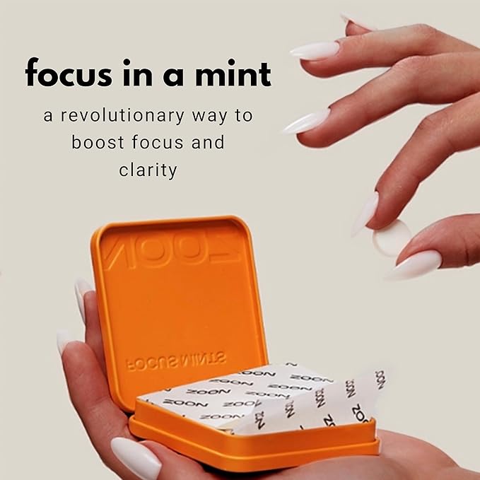NOOZ Focus Mints - Caffeine-Free Brain Booster for Mental Clarity - Tangerine & Lemon Flavor | Sugar-Free, Travel-Friendly Supplement with Vitamins C, B6, B12 - Non-GMO, Clean Label, 25 Mints