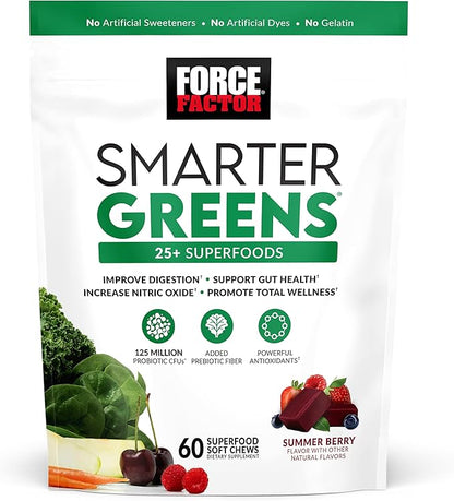 Force Factor Acai Soft Chews Immune Support and Smarter Greens Superfood Chews Digestion Support Bundle, 30 and 60 Count